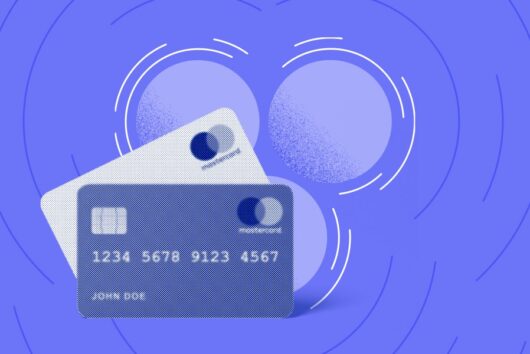 Mastercards in front of two circles