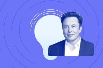 Elon Musk with an illustration of a lightbulb
